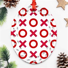 Pattern Xoxo Red White Love Ornament (oval Filigree) by Jancukart