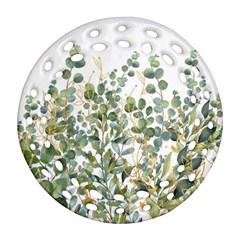 Gold And Green Eucalyptus Leaves Round Filigree Ornament (two Sides) by Jack14