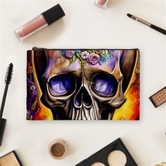 Skull With Flowers - Day Of The Dead Cosmetic Bag (medium) by GardenOfOphir