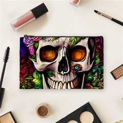 Gothic Skull With Flowers - Cute And Creepy Cosmetic Bag (medium) by GardenOfOphir