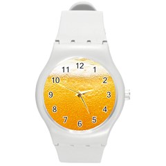 Texture Pattern Macro Glass Of Beer Foam White Yellow Round Plastic Sport Watch (m) by Semog4