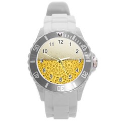 Texture Pattern Macro Glass Of Beer Foam White Yellow Art Round Plastic Sport Watch (l) by Semog4