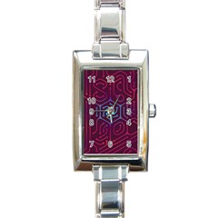 Circuit Hexagonal Geometric Pattern Background Purple Rectangle Italian Charm Watch by Jancukart