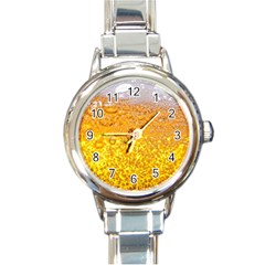 Texture Pattern Macro Glass Of Beer Foam White Yellow Bubble Round Italian Charm Watch by Semog4