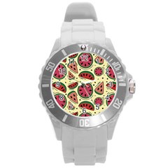 Watermelon Pattern Slices Fruit Round Plastic Sport Watch (l) by Semog4