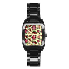 Watermelon Pattern Slices Fruit Stainless Steel Barrel Watch by Semog4