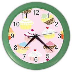 Cupcakes Wallpaper Paper Background Color Wall Clock by Semog4