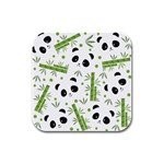 Giant Panda Bear Green Bamboo Rubber Square Coaster (4 pack) Front