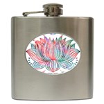 Lotus Feathers Boho Watercolor Hip Flask (6 oz) Front