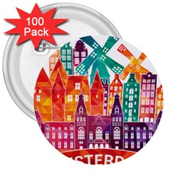 Vector Graphics Amsterdam Silhouette 3  Buttons (100 Pack)  by Salman4z