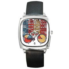 Amsterdam Graphic Design Poster Illustration Square Metal Watch by Salman4z