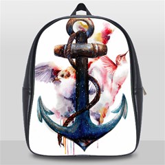 Anchor Watercolor Painting Tattoo Art Anchors And Birds School Bag (xl) by Salman4z