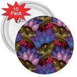 Purple Red And Green Flowers Digital Wallpaper Patterns Ornament 3  Buttons (10 pack)  Front