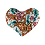 Flowers Pattern Texture White Background Paisley Standard 16  Premium Flano Heart Shape Cushions Back