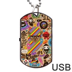 Multicolored Doodle Art Wallpaper Dog Tag Usb Flash (one Side) by Salman4z