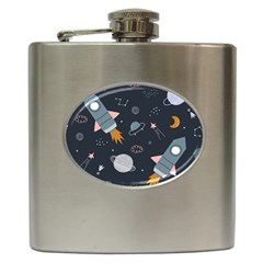 Space Background Illustration With Stars And Rocket Seamless Vector Pattern Hip Flask (6 Oz) by Salman4z