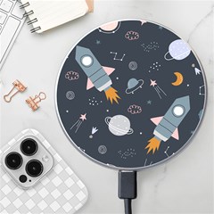 Space Background Illustration With Stars And Rocket Seamless Vector Pattern Wireless Fast Charger(white) by Salman4z