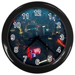 Cityscape Digital Art Wall Clock (Black) Front