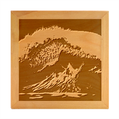 Tsunami Waves Ocean Sea Water Rough Seas Blue Wood Photo Frame Cube by Wegoenart