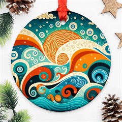 Waves Ocean Sea Abstract Whimsical Abstract Art 4 Ornament (round) by Wegoenart