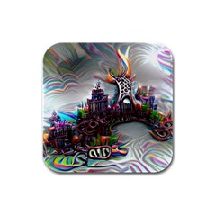 Abstract Art Psychedelic Art Experimental Rubber Square Coaster (4 Pack) by Uceng