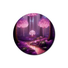 Trees Forest Landscape Nature Neon Rubber Coaster (round) by Uceng