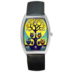 Owl Animal Cartoon Drawing Tree Nature Landscape Barrel Style Metal Watch by Uceng