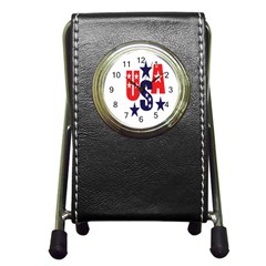 Usa Stars Fourth Of July Symbol America Usa Stars Pen Holder Desk Clock by Wegoenart