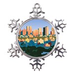 City Buildings Urban Dawn Metal Large Snowflake Ornament Front