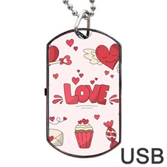 Hand Drawn Valentines Day Element Collection Dog Tag Usb Flash (two Sides) by Salman4z