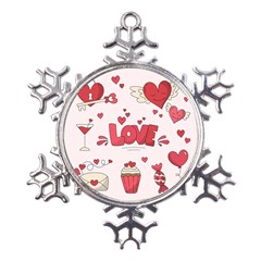 Hand Drawn Valentines Day Element Collection Metal Large Snowflake Ornament by Salman4z