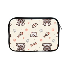 Pug Dog Cat With Bone Fish Bones Paw Prints Ball Seamless Pattern Vector Background Apple Ipad Mini Zipper Cases by Salman4z