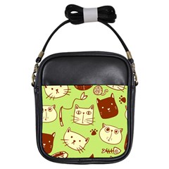 Cute Hand Drawn Cat Seamless Pattern Girls Sling Bag by Salman4z