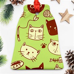 Cute Hand Drawn Cat Seamless Pattern Bell Ornament (two Sides) by Salman4z