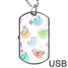 Cartoon Bird Cute Doodle Bird Dog Tag Usb Flash (two Sides) by Salman4z