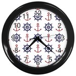 Nautical Seamless Pattern Wall Clock (Black) Front