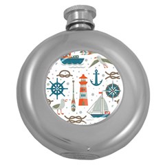 Nautical Elements Pattern Background Round Hip Flask (5 Oz) by Salman4z