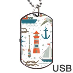 Nautical Elements Pattern Background Dog Tag Usb Flash (two Sides) by Salman4z