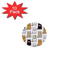 Cat Kitten Seamless Pattern 1  Mini Buttons (10 Pack)  by Salman4z