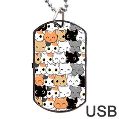 Cute-cat-kitten-cartoon-doodle-seamless-pattern Dog Tag Usb Flash (one Side) by Salman4z