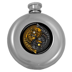 Yin-yang-owl-doodle-ornament-illustration Round Hip Flask (5 Oz) by Salman4z