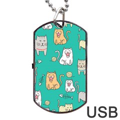 Seamless-pattern-cute-cat-cartoon-with-hand-drawn-style Dog Tag Usb Flash (two Sides) by Salman4z