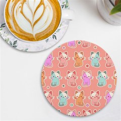 Cute-kawaii-kittens-seamless-pattern Uv Print Round Tile Coaster by Salman4z