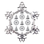 Marine Nautical Seamless Pattern With Vintage Lighthouse Wheel Metal Large Snowflake Ornament Front