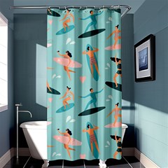 Beach-surfing-surfers-with-surfboards-surfer-rides-wave-summer-outdoors-surfboards-seamless-pattern- Shower Curtain 36  X 72  (stall)  by Salman4z