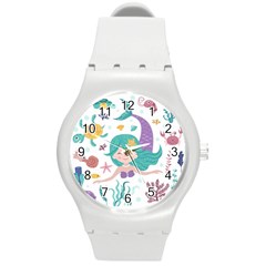 Set-cute-mermaid-seaweeds-marine-inhabitants Round Plastic Sport Watch (m) by Salman4z