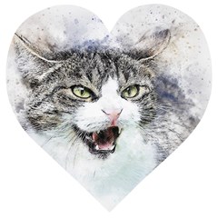 Cat Pet Art Abstract Watercolor Wooden Puzzle Heart by Jancukart