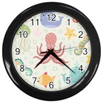 Underwater-seamless-pattern-light-background-funny Wall Clock (Black) Front