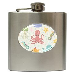 Underwater-seamless-pattern-light-background-funny Hip Flask (6 Oz) by Salman4z