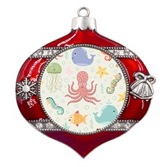 Underwater-seamless-pattern-light-background-funny Metal Snowflake And Bell Red Ornament by Salman4z